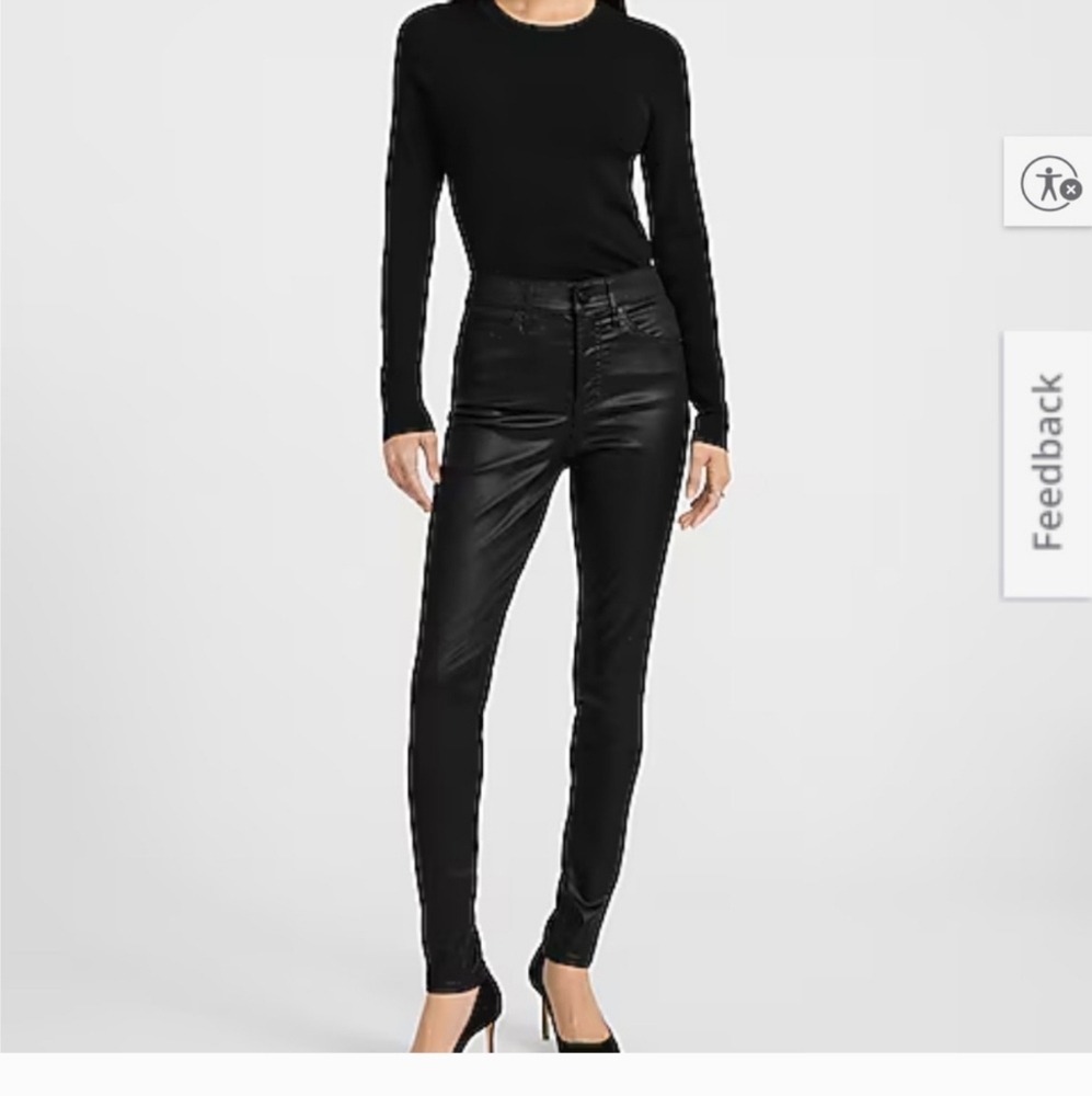 Express Black Skinny Coated Leather-Look Pants